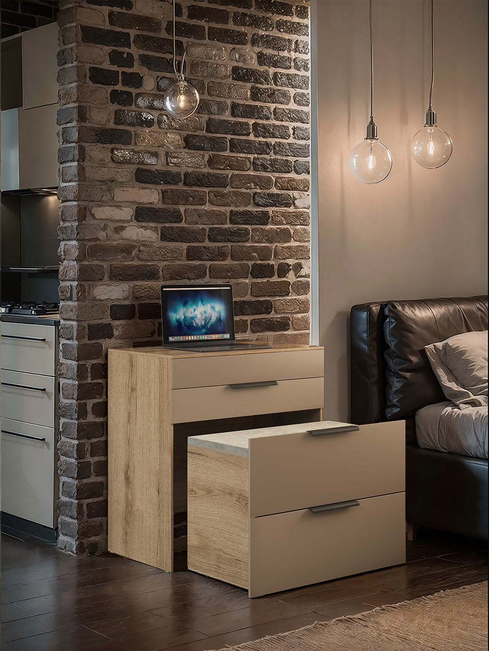 Туалетный столик-комод трансформер с зеркалом, Д_Гс_БЛ