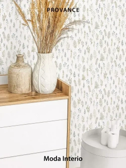 Обои флизелиновые Provance (Moda Interio), прованс веточки сине-зеленые, для прихожей, метровые