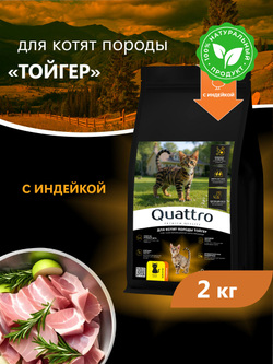 Корм сухой для котят породы Тойгер, с индейкой, 2кг, QUATTRO