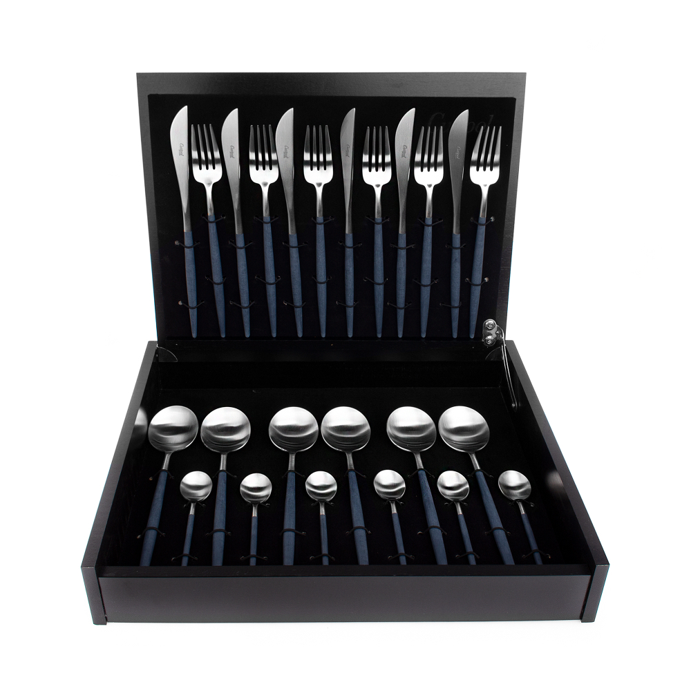 Набор столовых приборов на 6 персон 24 предмета Cutipol Goa matte blue в подарочной упаковке