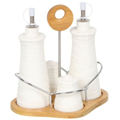 Набор для специй керамика, бамбук, 20 см, 4 шт, на подставке, бел, Y4-3607