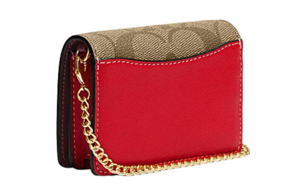 COACH Cow Leather Shoulder Bag, Crossbody Bag, Wallet Mini Women"s Brown & Red