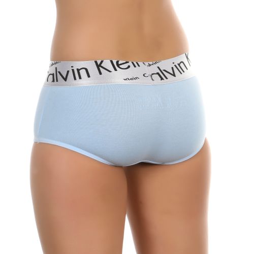 Женские трусы-шорты голубые с серебристой резинкой Calvin Klein Women Sky Blue Steel Italic Waistband