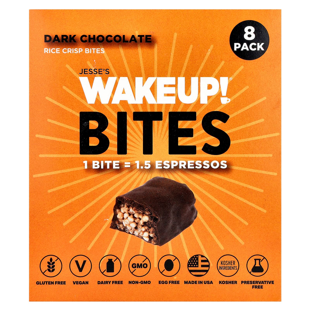 Jesse's WAKEUP!, Rice Crisp Bites, темный шоколад, 8 пакетиков по 15 г (0,53 унции)