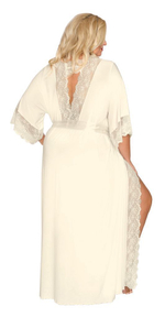 Длинный пеньюар plus size с изящным кружевом и атласным поясом (Размер: 6X) (Цвет: кремовый)