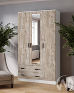 Шкаф комбинированный Лагуна с зеркалом (белый с тиснением/дуб юкон)