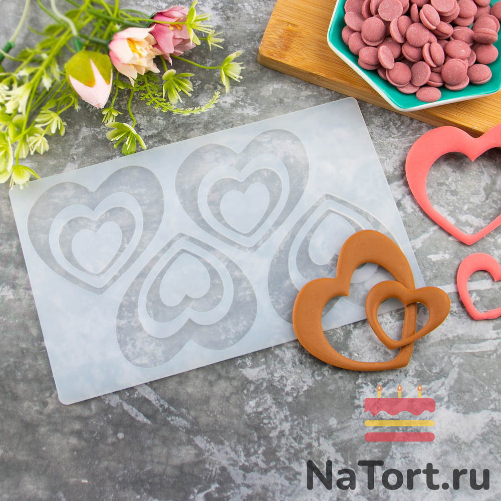 Силиконовый мат для отливки шоколада «Двойные сердечки»