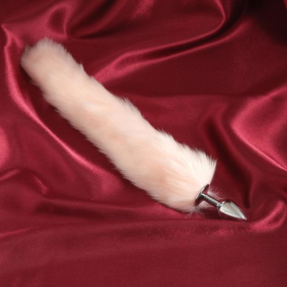 Серебристая анальная втулка с розовым хвостом (Цвет: серебристый)