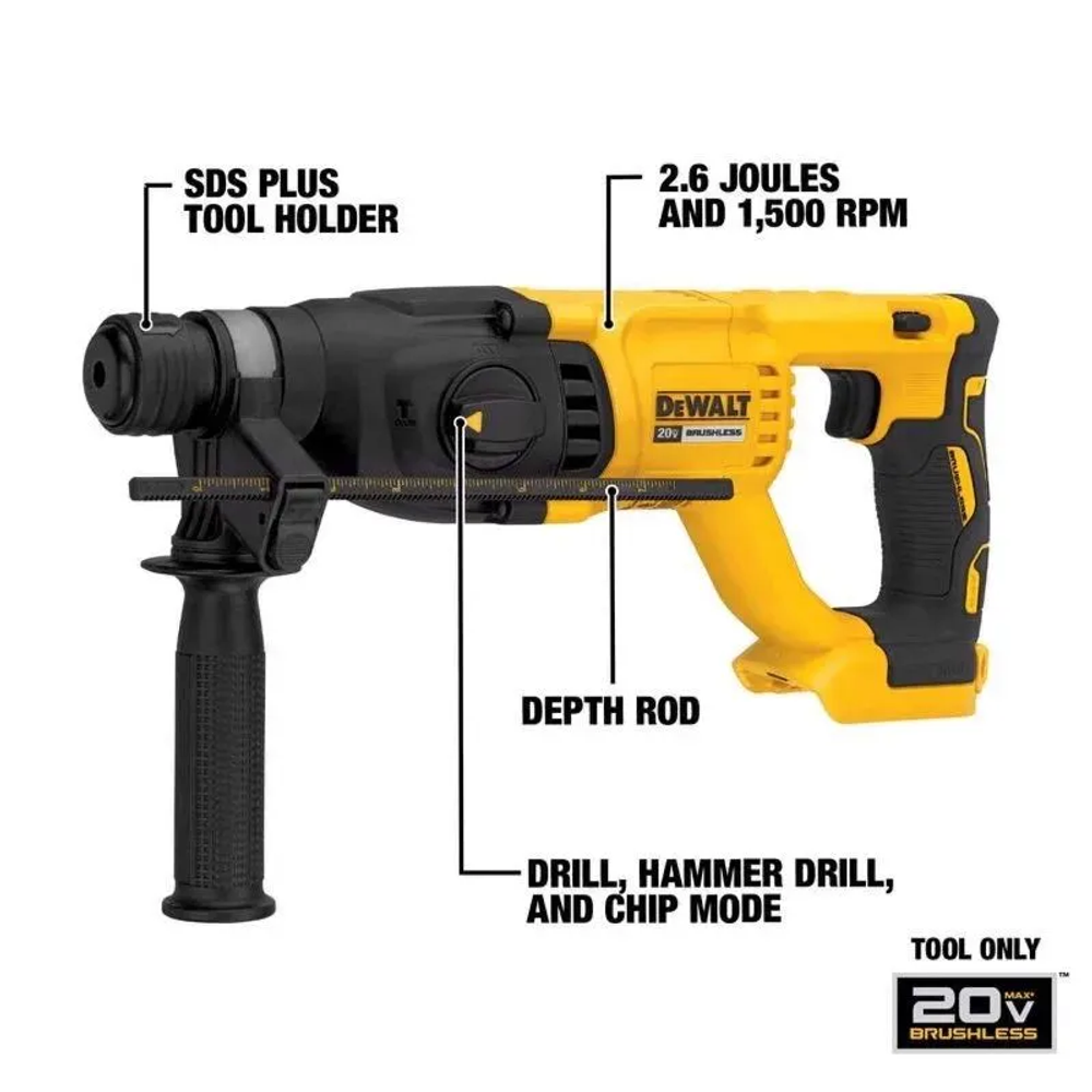 DEWALT DCH133 26MM 1in Бесщеточный аккумуляторный перфоратор SDS PLUS с D-образной рукояткой Ударная дрель 20V Tools Hammer 5500BPM 2.6J