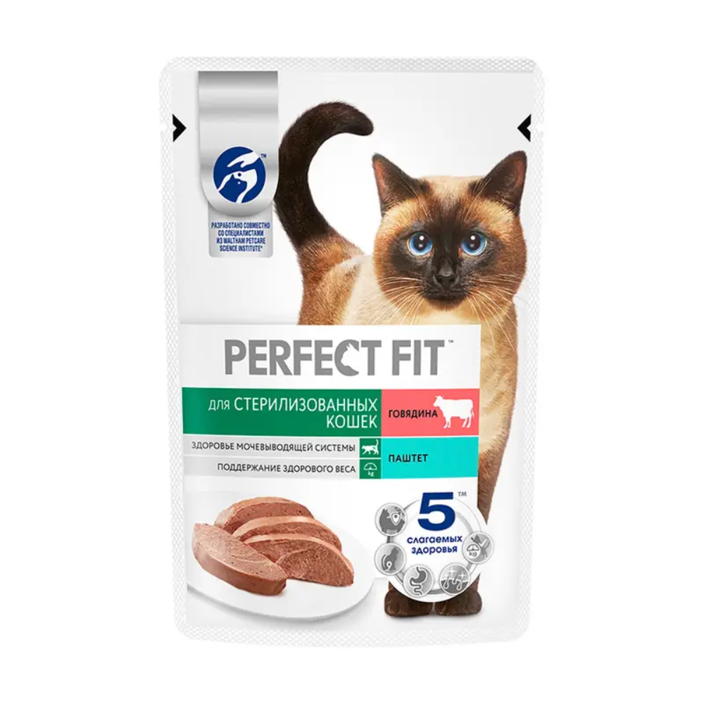 Влажный корм Perfect Fit для стерилизованных кошек говядина в соусе 75 гр