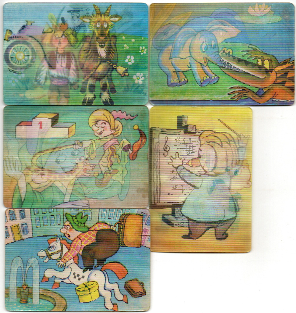 № 118 Набор из 5 переливных (стерео) Календариков . Мультфильмы СССР 1987 год.