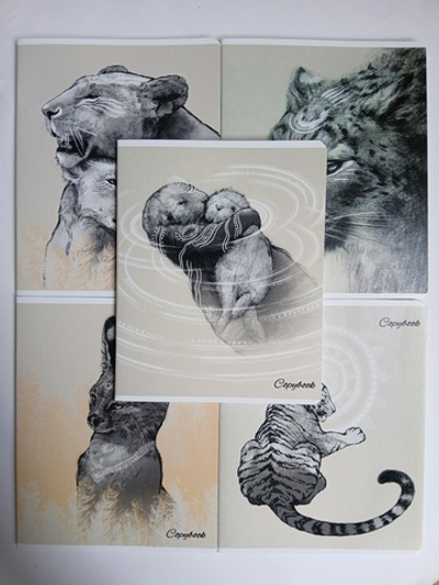 Тетради 48 листа А5+. "Тотемные животные", общая, клетка. Формат А5+ (163*203 мм). Арт.120005. С полями. Комплект 5 шт.