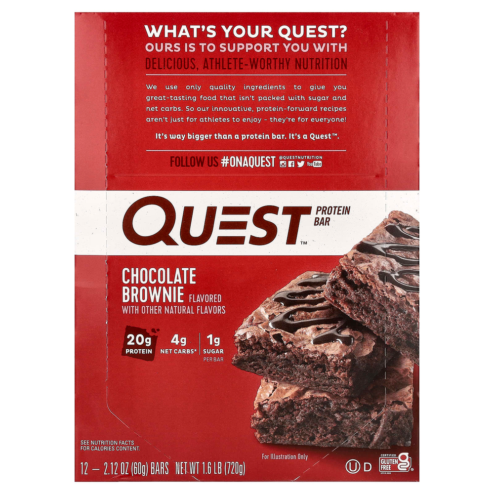 Quest Nutrition, Protein Bar, шоколадный брауни, 12 батончиков, 60 г (2,12 унции)