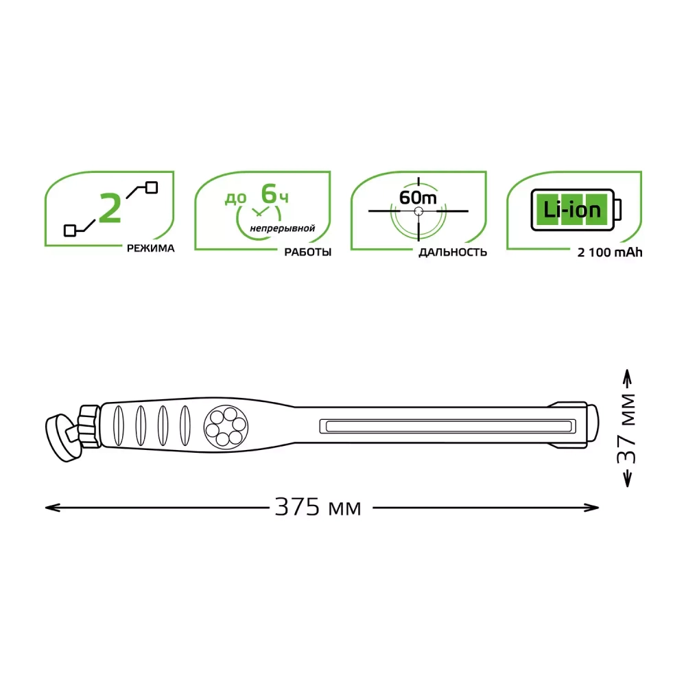 Фонарь Gauss LED автомобильный GFL801 8W 500lm Li-on 2100mAh диммируемый