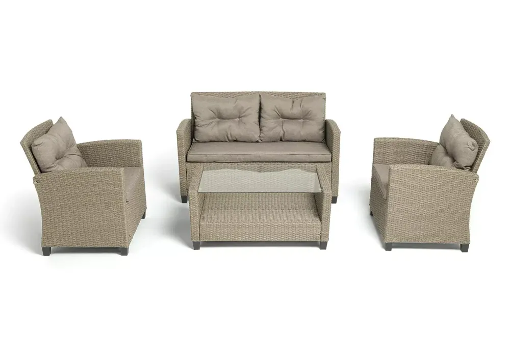 "Филадельфия" лаунж-зона из искусственного ротанга, цвет соломенный, цвет подушек бежевый