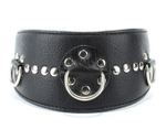 Чёрный кожаный ошейник с полукольцами и клёпками
