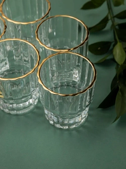 Набор бокалов для виски, 250 мл. 6 шт. с золотой каймой