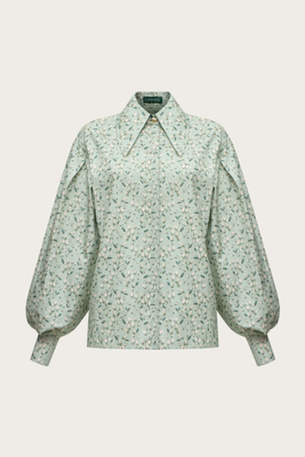 БЛУЗА ИЗ ЗЕЛЕНОГО ХЛОПКА С АВТОРСКИМ ПРИНТРОМ