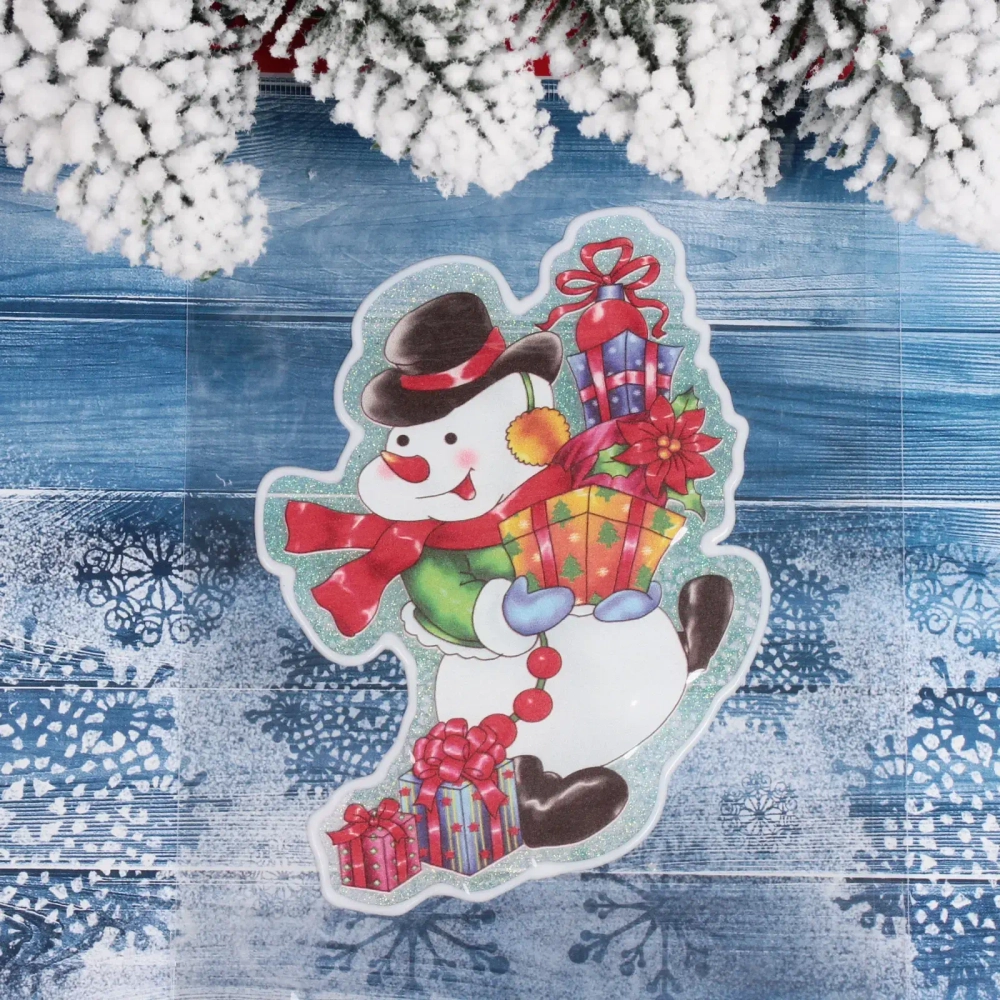 Наклейка на стекло «Снеговик с подарками» 15*20 см