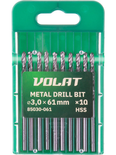 Сверло по металлу ц/х 3.0х33х61 мм HSS, комплект из 10-ти шт ВОЛАТ