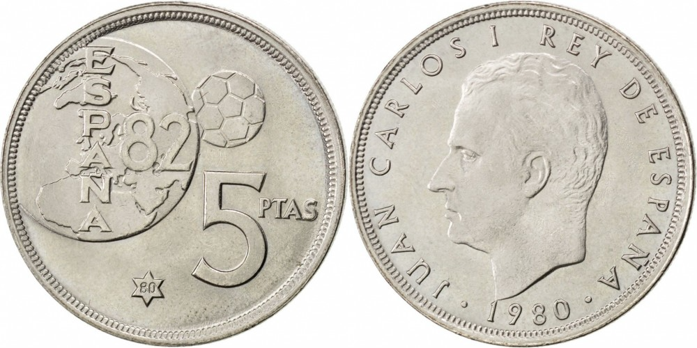 Испания 5 песет, 1980 Чемпионат мира по футболу XF