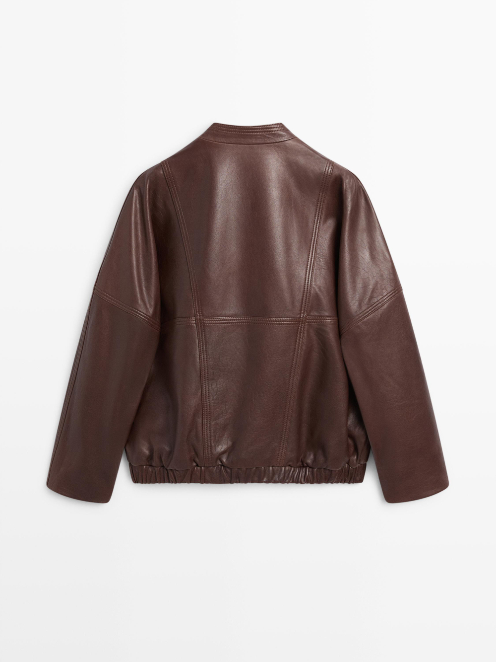 Massimo Dutti Бомбер асимметричного кроя из кожи наппа, коричневый