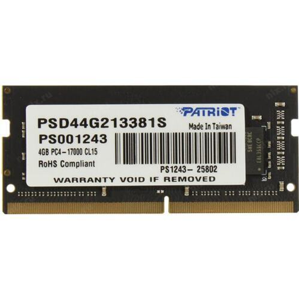 Модуль памяти Patriot Signature Line DDR4 SODIMM 4Gb PC4-17000 CL15