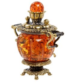 Народные промыслы AM-2181 Фигурка «Самовар модерн» (латунь, янтарь)