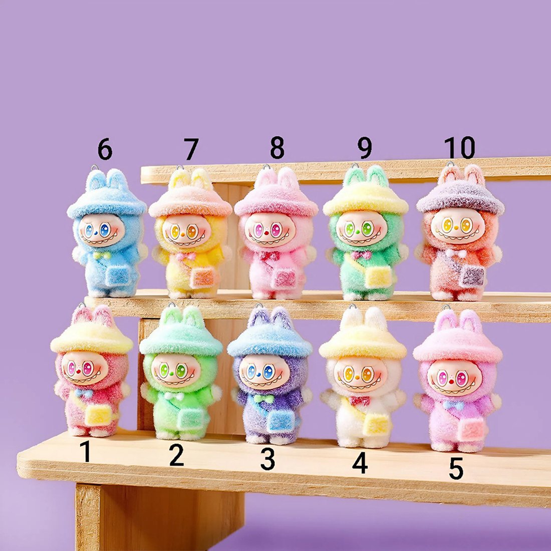 Подвеска Лабубу в шляпке, пин на правом ушке, флокированный пластик