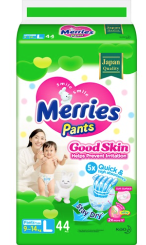 MERRIES Good Skin Трусики для детей размер L 9-14 кг 44 шт