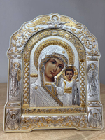 Казанская БМ, икона арочная с рамкой, белое дерево 206х270