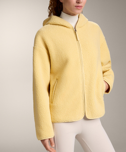 Oysho Куртка из искусственной овчины с капюшоном, желтый