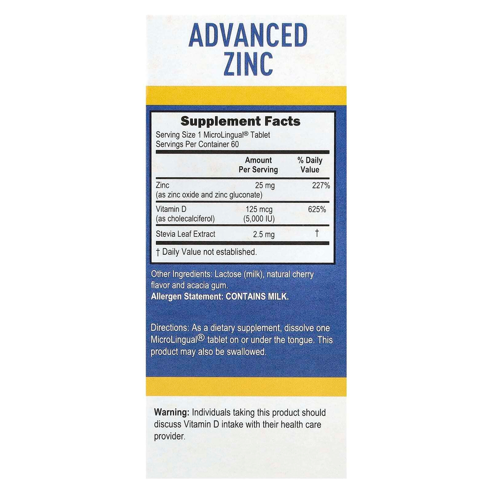 Superior Source, Advanced Zinc, витамин D3, 60 быстрорастворимых таблеток MicroLingual