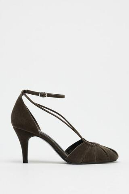 ZARA ТУФЛИ БАРХАТИСТЫЕ СО СБОРКОЙ, СЕРЫЙ