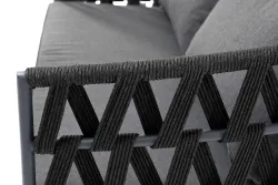 "Диего" диван 2-местный плетеный из роупа, каркас алюминий темно-серый (RAL7024) муар, роуп темно-серый круглый, ткань темно-серая 027