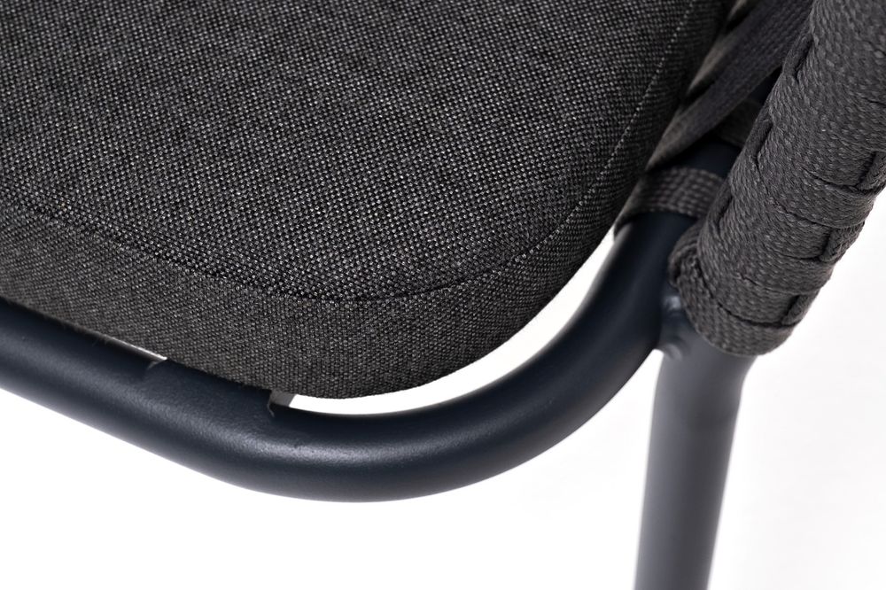 "Бордо" стул плетеный из роупа, каркас алюминий темно-серый (RAL7024) шагрень, роуп серый 15мм, ткань темно-серая 027