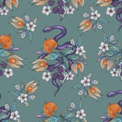 Змея с ежевикой и физалисом