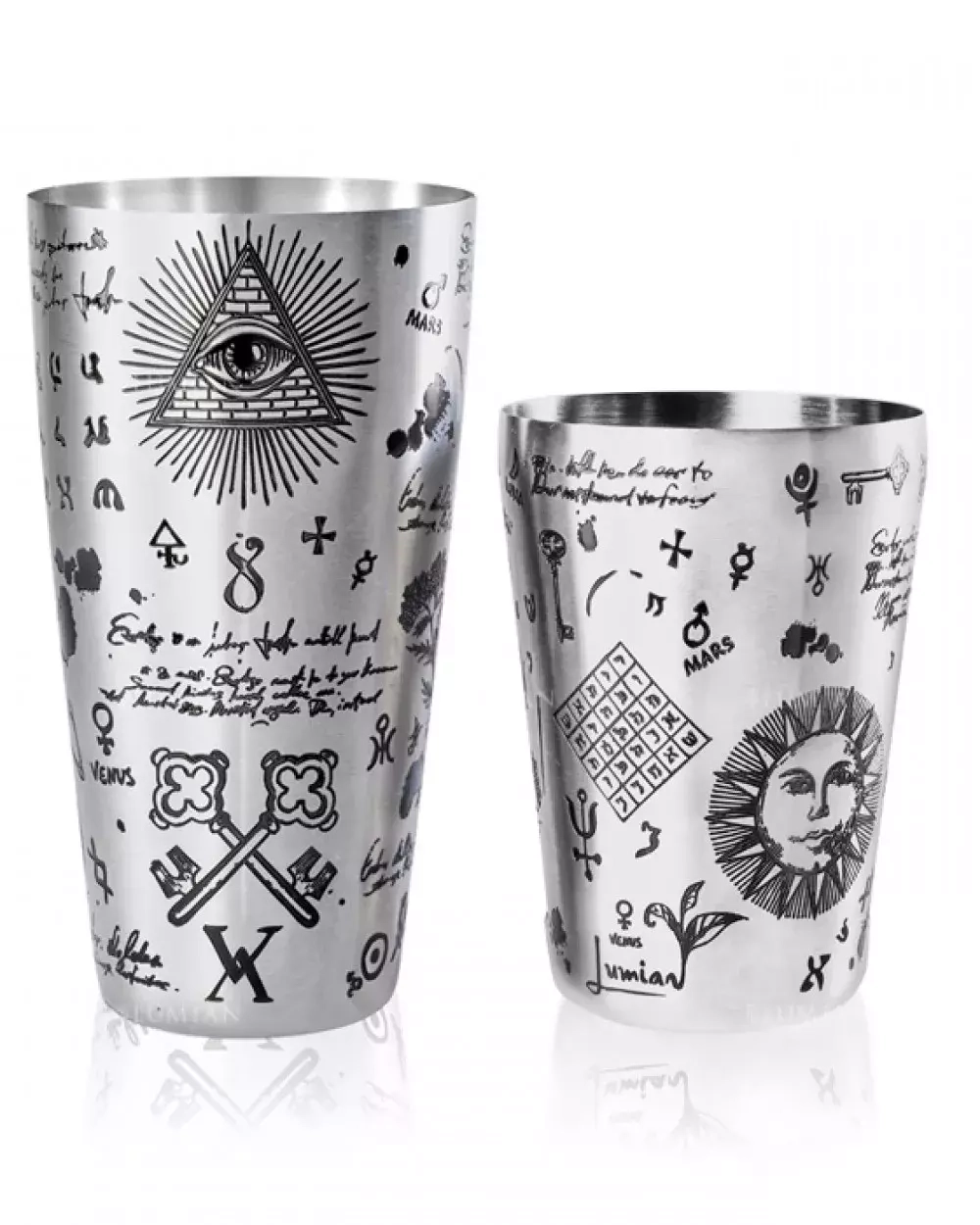 Шейкер Lumian Yokai Boston Alchemy Tin & Half Tin, 18-28 oz, серебро с гравировкой