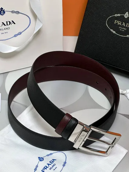 Двухсторонний ремень Prada, черный/бордовый