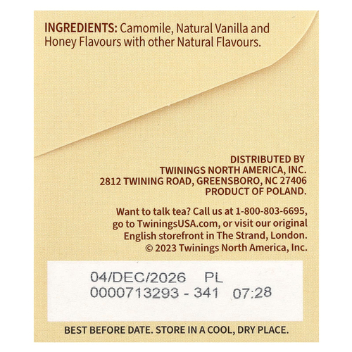 Twinings, Ароматизированный травяной чай, ромашка, мед и ваниль, без кофеина, 20 чайных пакетиков, 32 г (1,13 унции)
