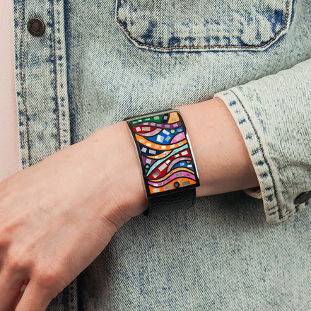 Браслет Fiore Luna на кожаном черном ремешке CB00230-16 M/S