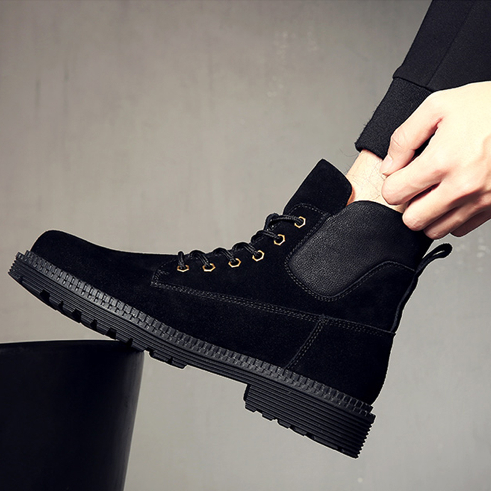 Devanro Cow Suede Short Combat Boots Men"s Black