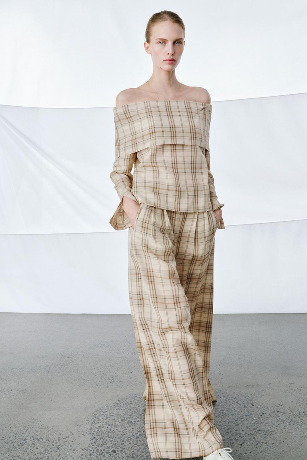 ZARA ТОП В КЛЕТКУ — ZW COLLECTION, БЕЖЕВЫЙ