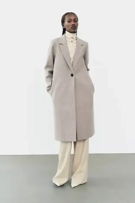 ZARA ПАЛЬТО ИЗ МЯГКОЙ ТКАНИ С ПУГОВИЦЕЙ, БЕЖЕВЫЙ С МЕЛАНЖЕВЫМ ЭФФЕКТОМ