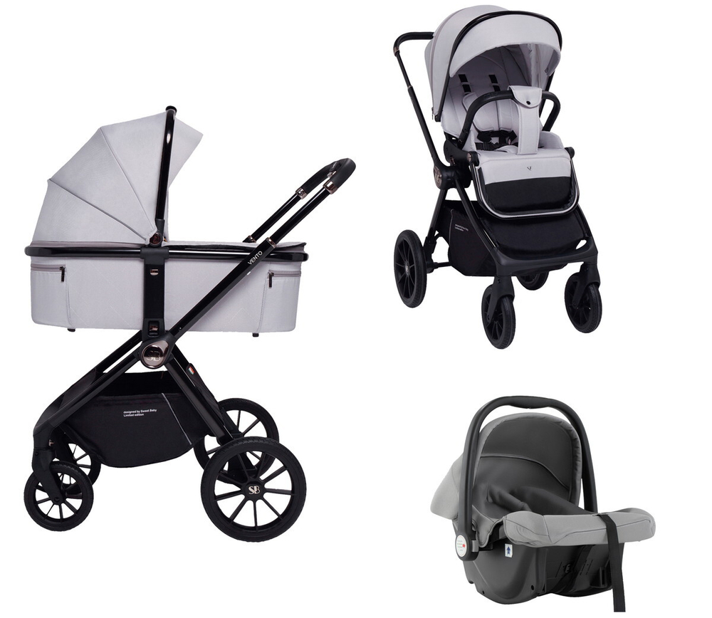 Детская коляска Sweet Baby Vento Black 3 в 1 Grey