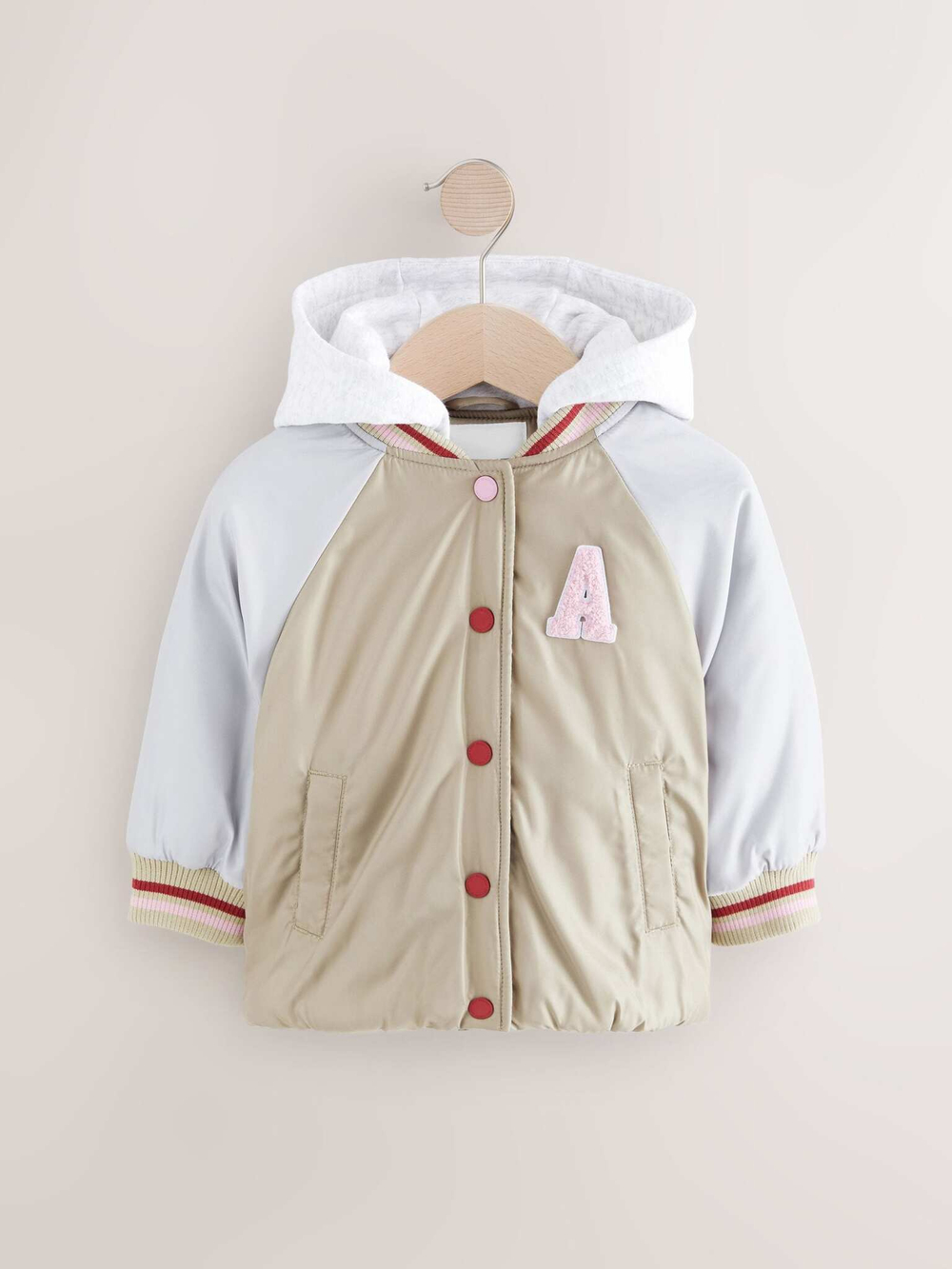 Бомбер с капюшоном для девочки Next E25-112, Бежевый, Серый