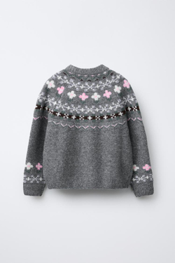 ZARA ЖАККАРДОВЫЙ СВИТЕР, СЕРЫЙ