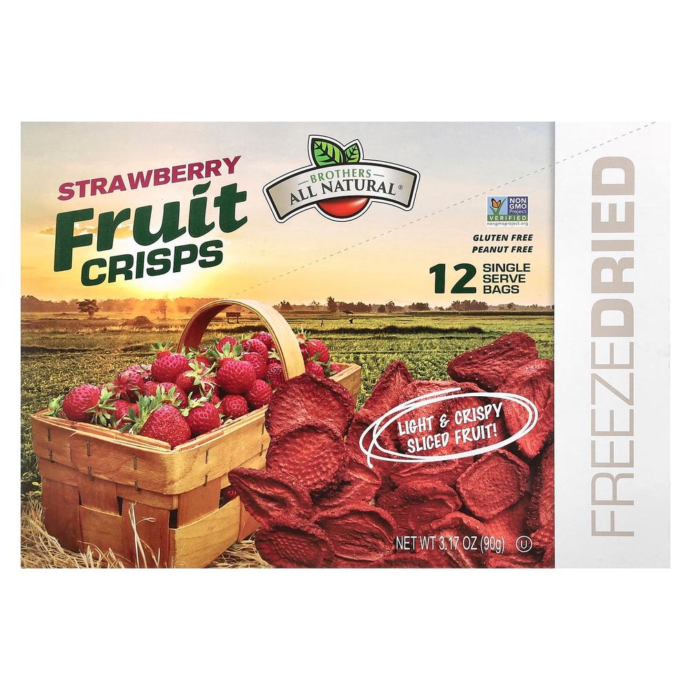 Brothers-All-Natural, Fruit Crisps, клубника, 12 пакетиков на одну порцию, 7,5 г (0,26 унции)