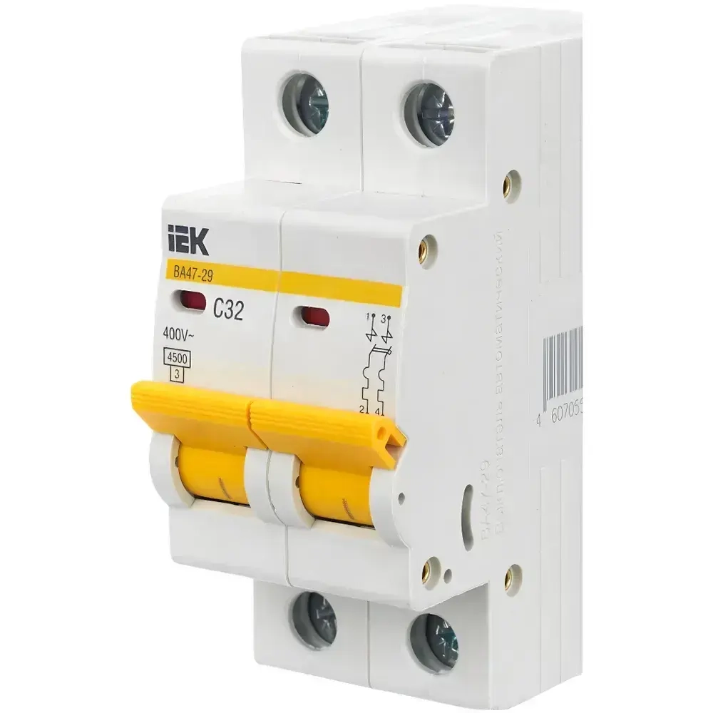 Автоматический выключатель С 32А 2P (двухполюсный) IEK, ВА47-29 4.5кА, MVA20-2-032-C