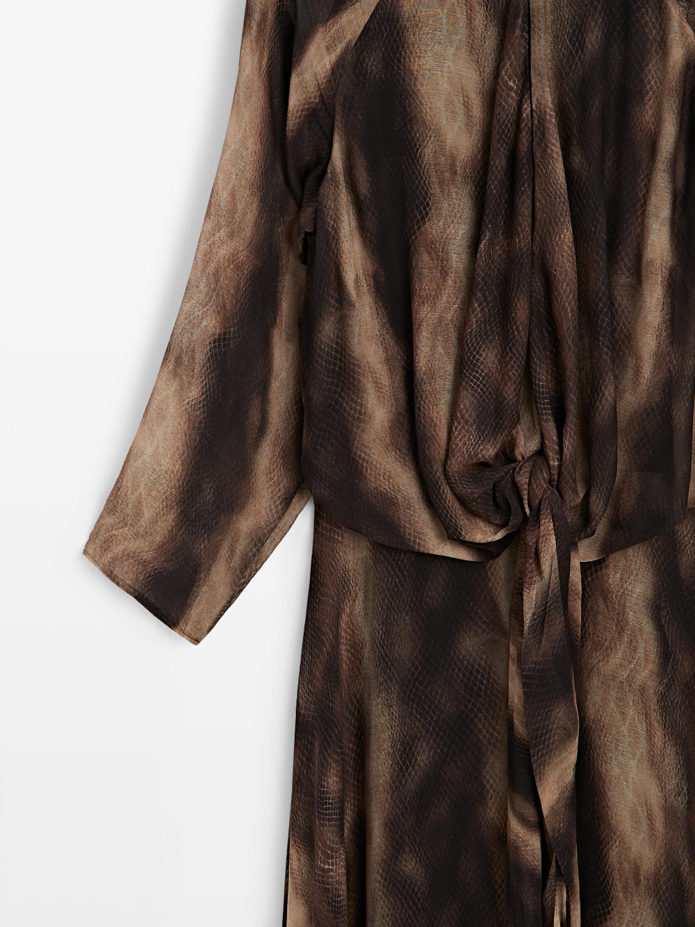 Massimo Dutti Платье из струящейся ткани с анималистическим принтом, коричневый